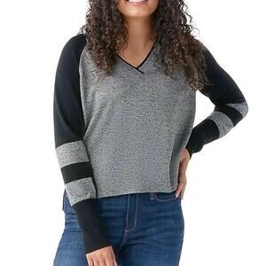 Smartwool Merino Womens Edgewood V-Neck Sweater Black Grey Small